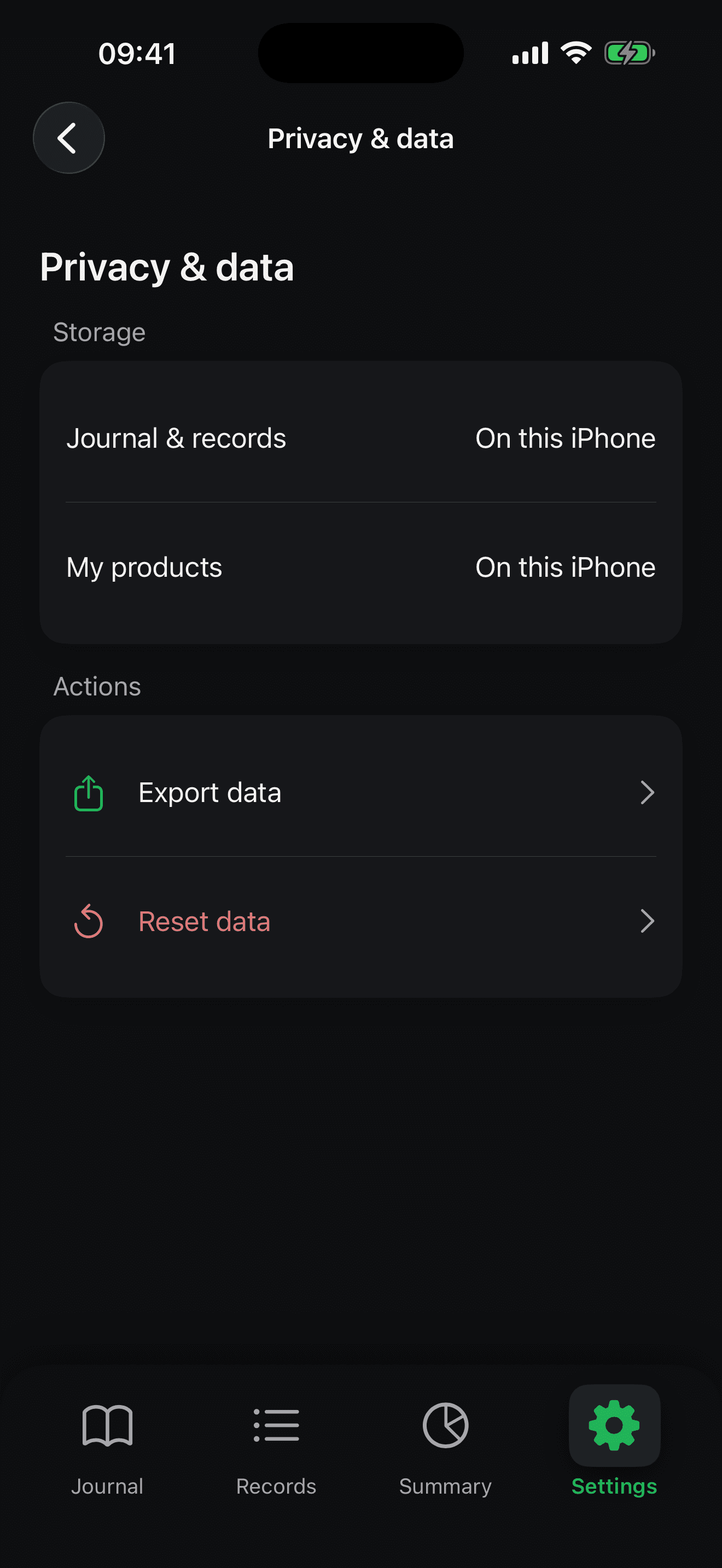 Cannotate privacy and data screen showing records stored on this iPhone